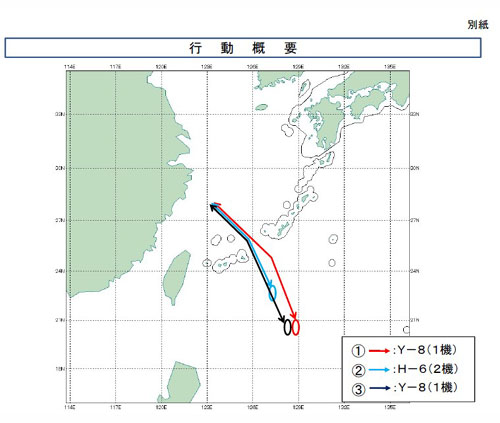 統(tǒng)合幕僚監(jiān)部公布的中國軍機飛行路線。